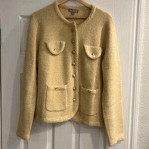 J Crew Womens Textured Boucle Lady Jacket L Cream Gold Button Cardigan